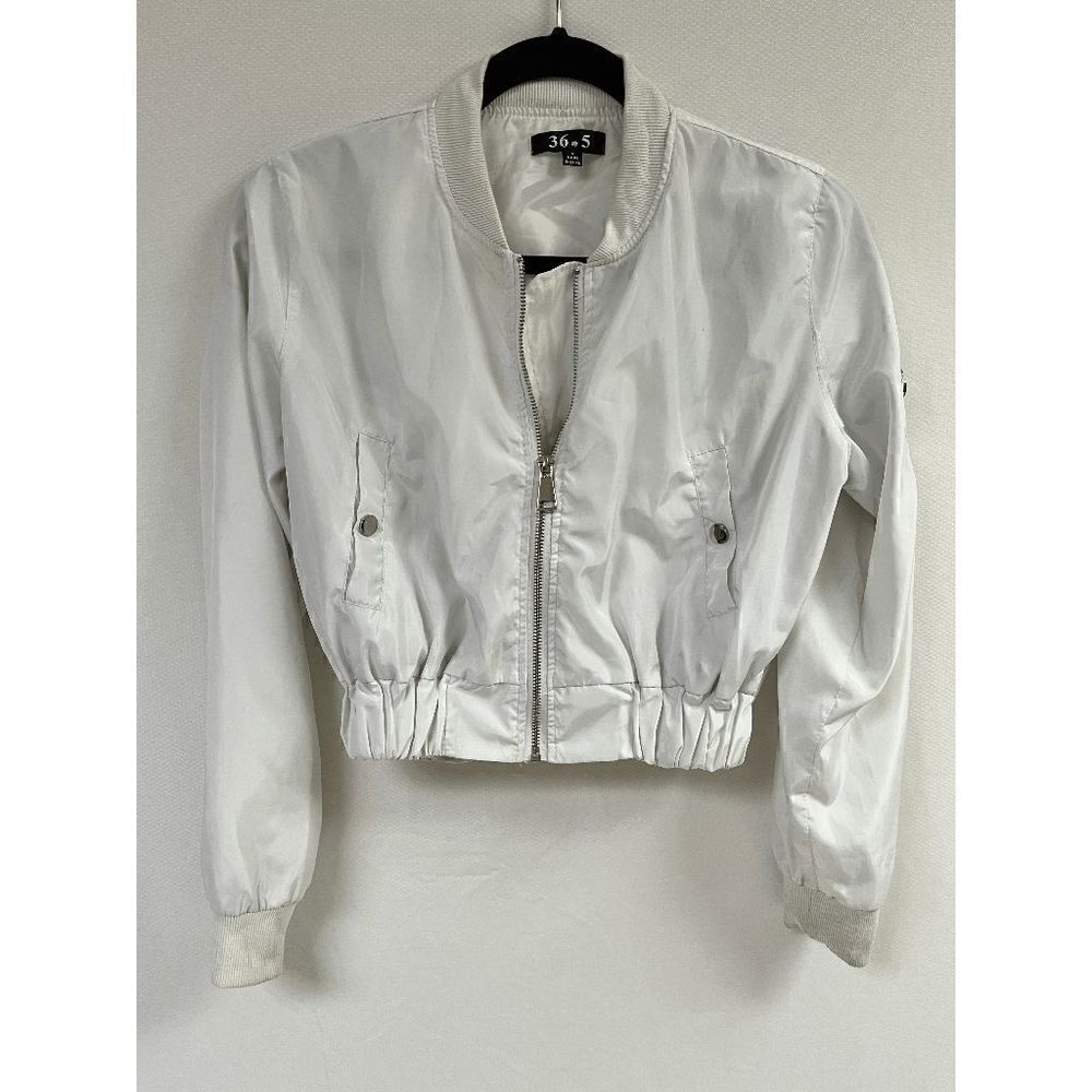 36.5 Womens Full zip up Bomber Long Sleeve Preppy Casual Jacket White Size Small